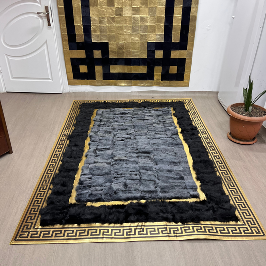 Handcrafted Gray-Black Sheepskin Area Rug