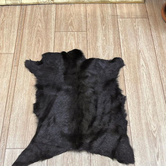 Black Goatskin Rug: Handmade Natural Hide for Minimalist Decor (20x24 in / 50x60 cm - BuzzLeatherCarpetBlack Goatskin Rug: Handmade Natural Hide for Minimalist Decor (20x24 in / 50x60 cm