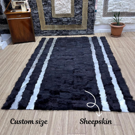 Handmade Brown Sheepskin Patchwork Rug - BuzzLeatherCarpetHandmade Brown Sheepskin Patchwork Rug