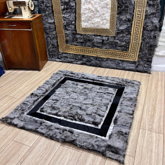 Handmade Gray Sheepskin Patchwork Rug: Fluffy Wool Area Rug - BuzzLeatherCarpetHandmade Gray Sheepskin Patchwork Rug: Fluffy Wool Area Rug