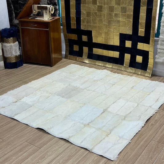 Handmade Patchwork Goatskin Rug: Soft, Plush Texture - BuzzLeatherCarpetHandmade Patchwork Goatskin Rug: Soft, Plush Texture