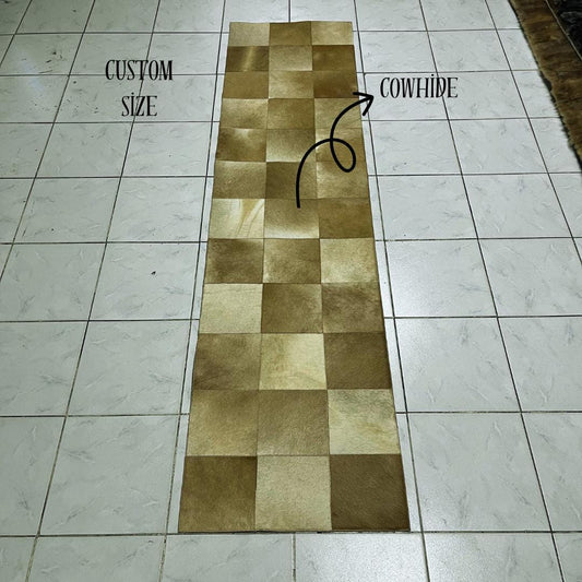 Handmade Tricolor Cowhide Patchwork Rug: Genuine Leather Runner Carpet - BuzzLeatherCarpetHandmade Tricolor Cowhide Patchwork Rug: Genuine Leather Runner Carpet