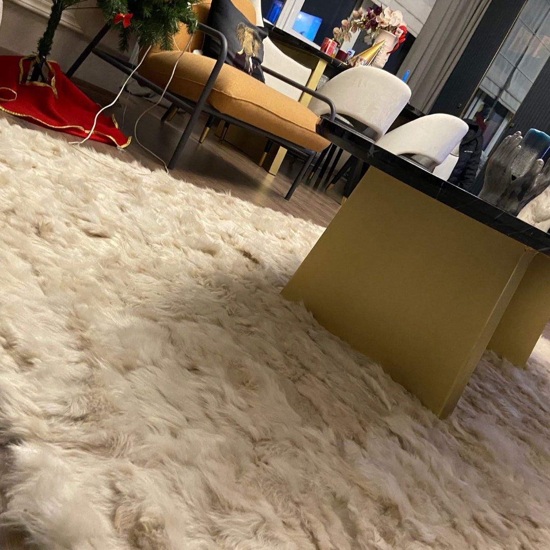 Creamy Sheepskin Fur Rug, Creamy Genuine Sheepskin Area Rug, Wool Area Rugs, Soft Area Rugs, Rugs For Living Room, Mother's Day Gifts