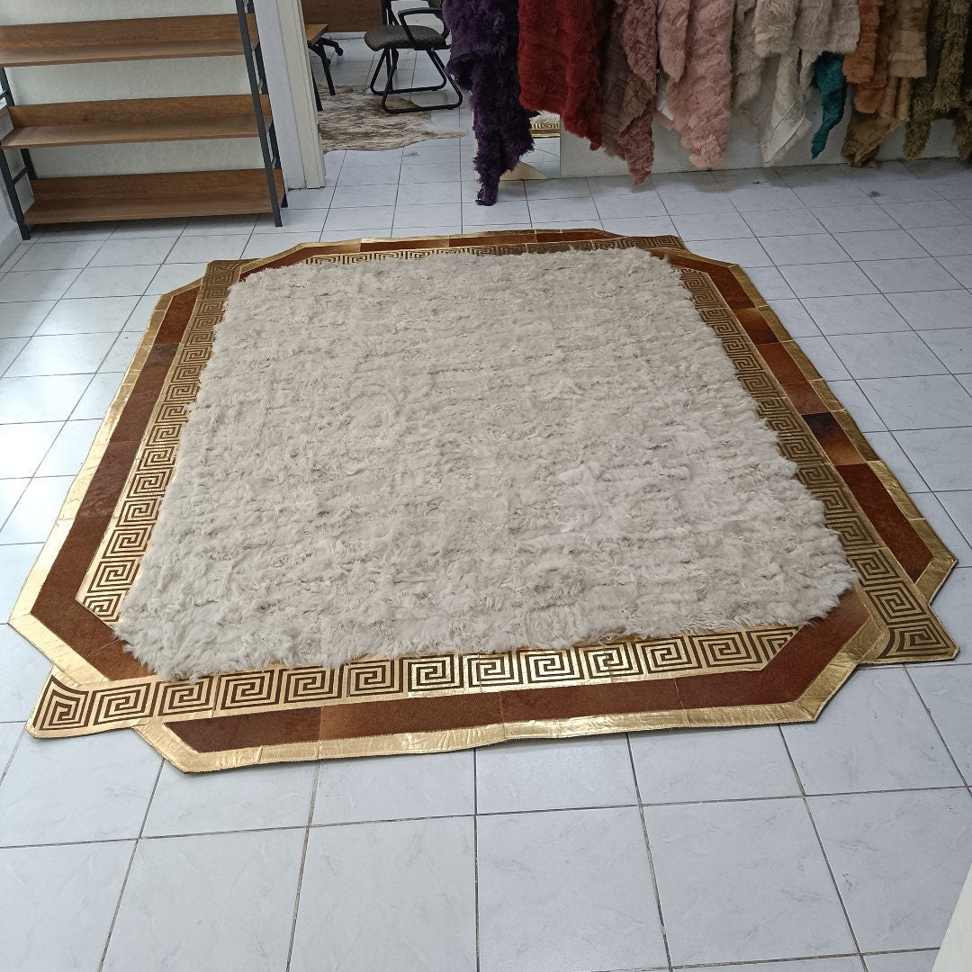 White Sheepskin Rug, Natural Gold and Brown Cowhide Rug, Genuine Lambskin Fur Rug, Rugs For Living Room, Mother's Day Gift