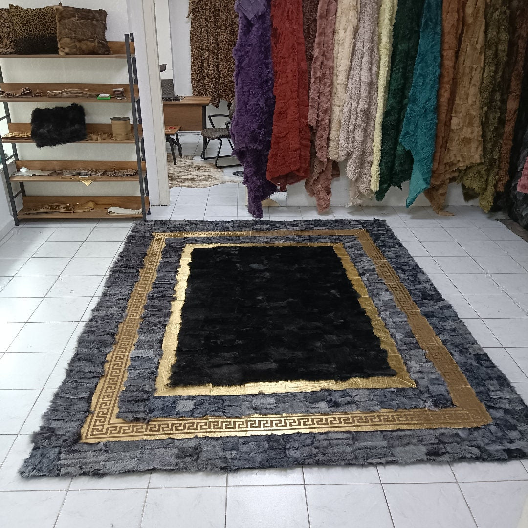 Gray Sheepskin Rug, Gray-Black Sheepskin Fur Rug, Fluffy Rugs, Soft Area Rug, Rugs for Living Room, Sheepskin Area Rugs, Mother's Day Gift