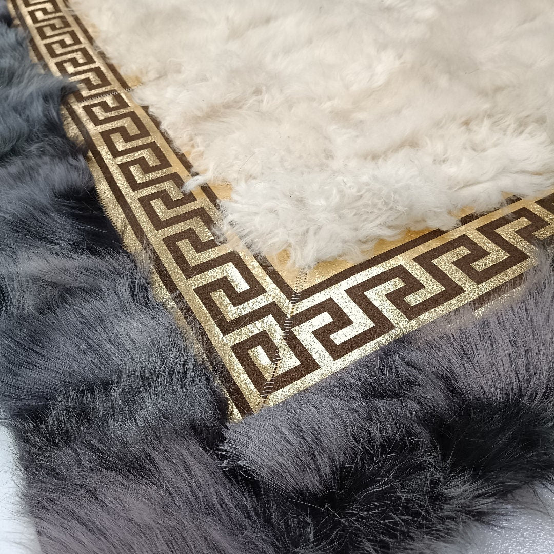 Gray Sheepskin Rug - Gray-White Sheepskin Rug - Fluffy Area Rugs - Soft Area Rug - Rugs for Living Room - Wool Area Rug - Mother's Day Gift