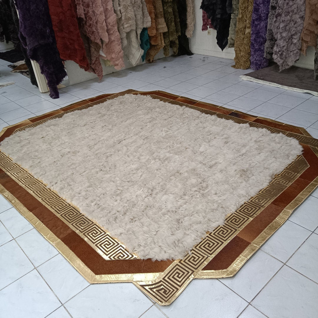 White Sheepskin Rug, Natural Gold and Brown Cowhide Rug, Genuine Lambskin Fur Rug, Rugs For Living Room, Mother's Day Gift