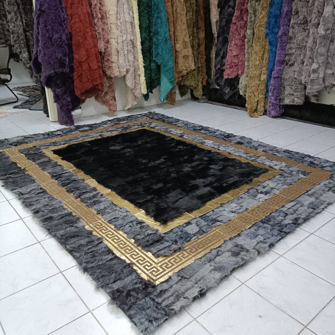 Gray Sheepskin Rug, Gray-Black Sheepskin Fur Rug, Fluffy Rugs, Soft Area Rug, Rugs for Living Room, Sheepskin Area Rugs, Mother's Day Gift