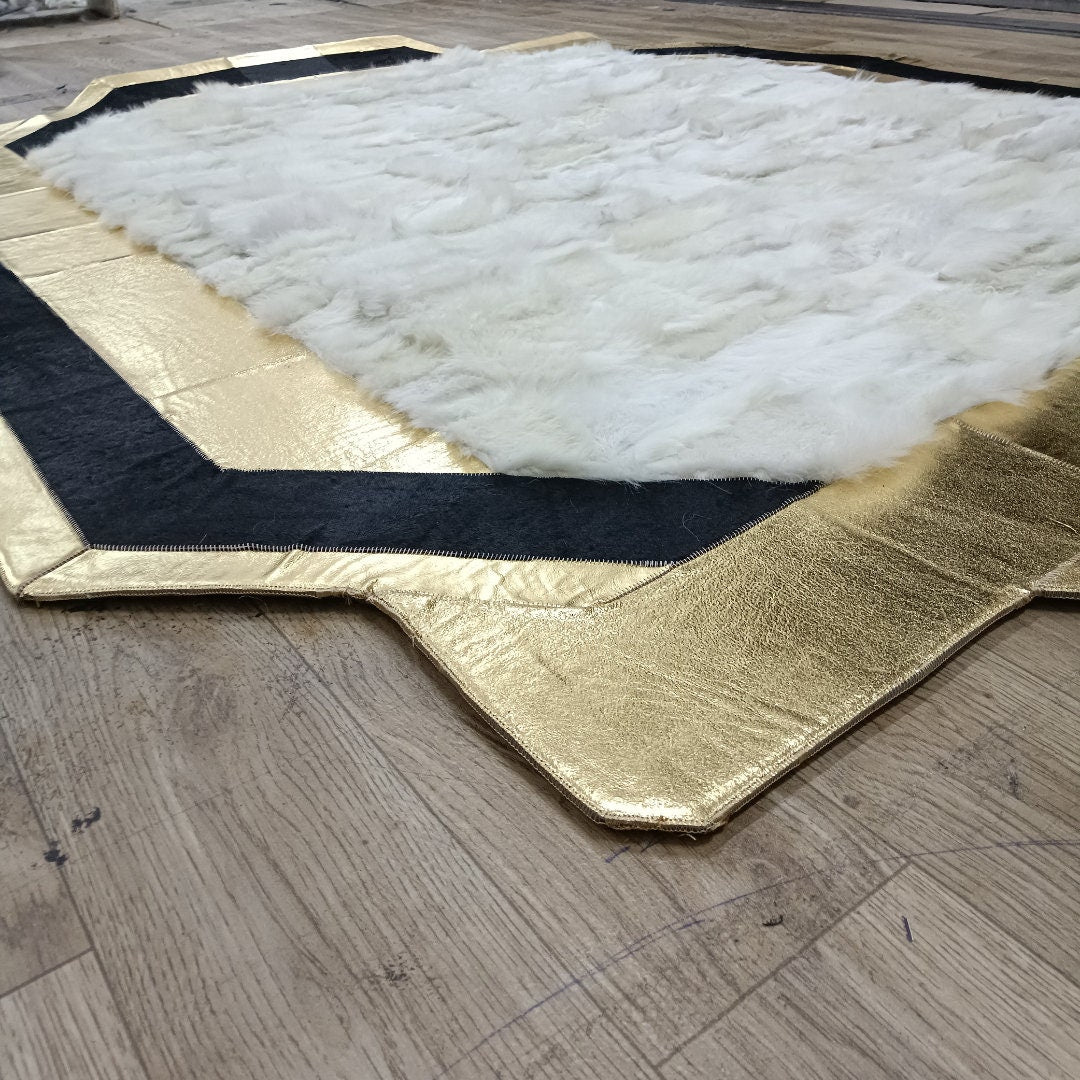 Gold Cowhide White Sheepskin Fur, Natural Gold Cowhide Leather Rug, Lambskin Fur Rug, Soft Area Rug, Rugs For Living Room, Mother's Day Gift