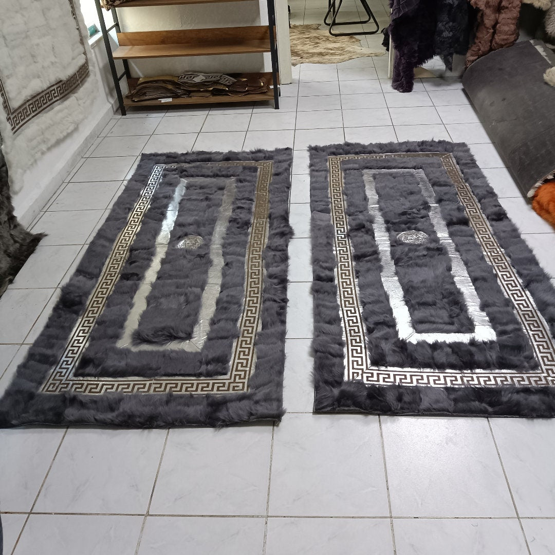 Luxury Anthracite-Silver Sheepskin Rug for Living Room, Natural Floor Fur Rugs, Shaggy Area Rugs, Sheepskin Area Rugs, Mother's Day Gift