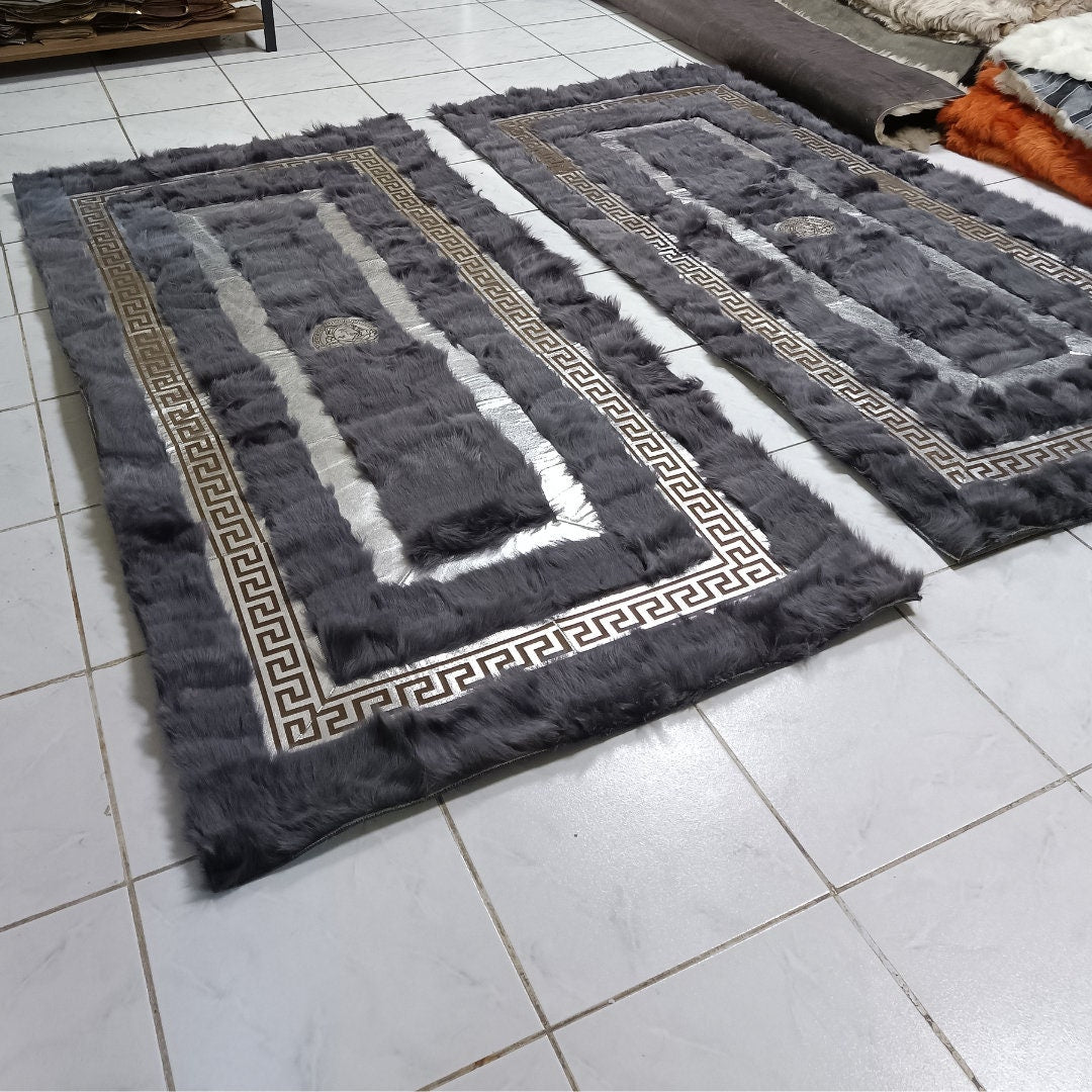 Luxury Anthracite-Silver Sheepskin Rug for Living Room, Natural Floor Fur Rugs, Shaggy Area Rugs, Sheepskin Area Rugs, Mother's Day Gift