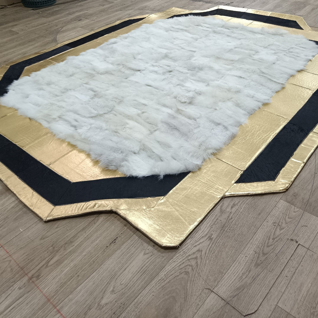Gold Cowhide White Sheepskin Fur, Natural Gold Cowhide Leather Rug, Lambskin Fur Rug, Soft Area Rug, Rugs For Living Room, Mother's Day Gift