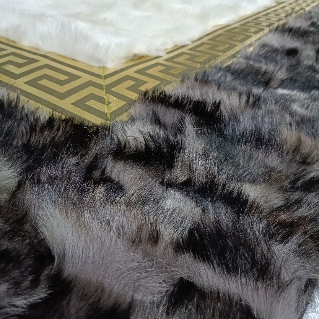 Natural Gray-Gold Sheepskin Patchwork Rug, Giant Sheepskin Area Rugs, Fluffy Sheepskin Carpet, Wool Leather Rug, Mother's Day Gifts