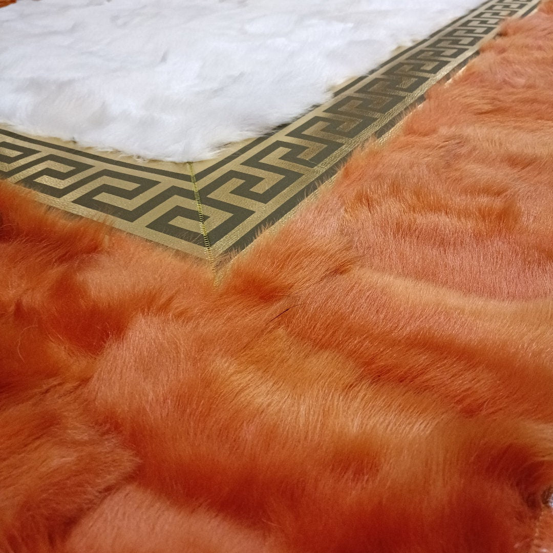 Orange-White Large Sheepskin Rug, Orange-Gold Sheepskin Fur Rug, Wool Area Rugs, Fur Rugs for Living Room, Shaggy Rugs, Mother's Day Gift