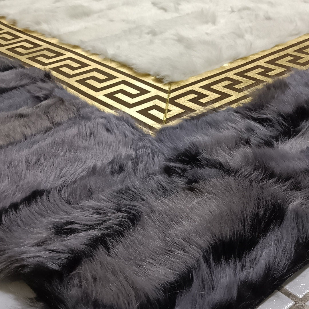 Gray Sheepskin Rug - Gray-White Sheepskin Rug - Fluffy Area Rugs - Soft Area Rug - Rugs for Living Room - Wool Area Rug - Mother's Day Gift