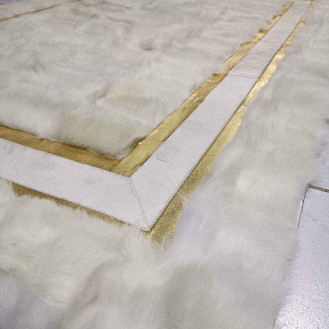 White Sheepskin Rug - White-Gold Sheepskin Fur Rug - Shaggy Soft Area Rugs - Real Leather Carpet - Rugs For Living Room - Mother's Day Gift