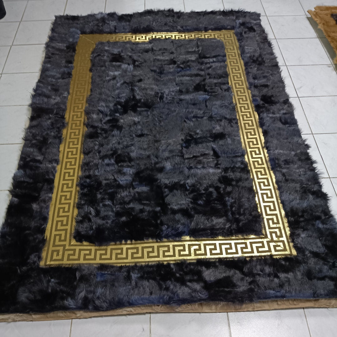 Dark Blue Sheepskin Rug, Dark Blue-Gold Sheepskin Fur Rug, Natural Soft Rug, Wool Area Rugs, Rugs for Living Room, Mother's Day Gift