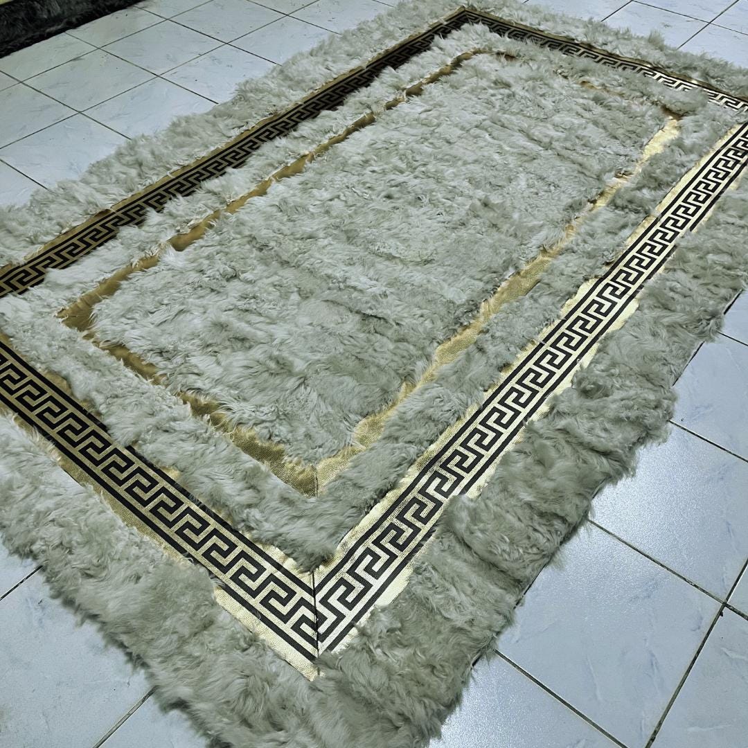 Cream Sheepskin Rug , Luxury Cream With Gold Sheepskin Fur Rug , Shaggy Area Rugs , Soft Area Rug , Rugs For Living Room, Real Sheepskin Rug