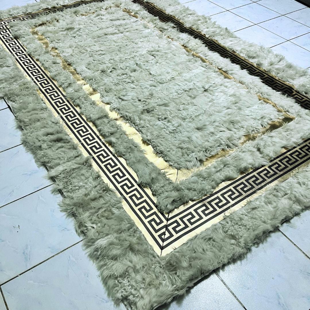 Cream Sheepskin Rug , Luxury Cream With Gold Sheepskin Fur Rug , Shaggy Area Rugs , Soft Area Rug , Rugs For Living Room, Real Sheepskin Rug