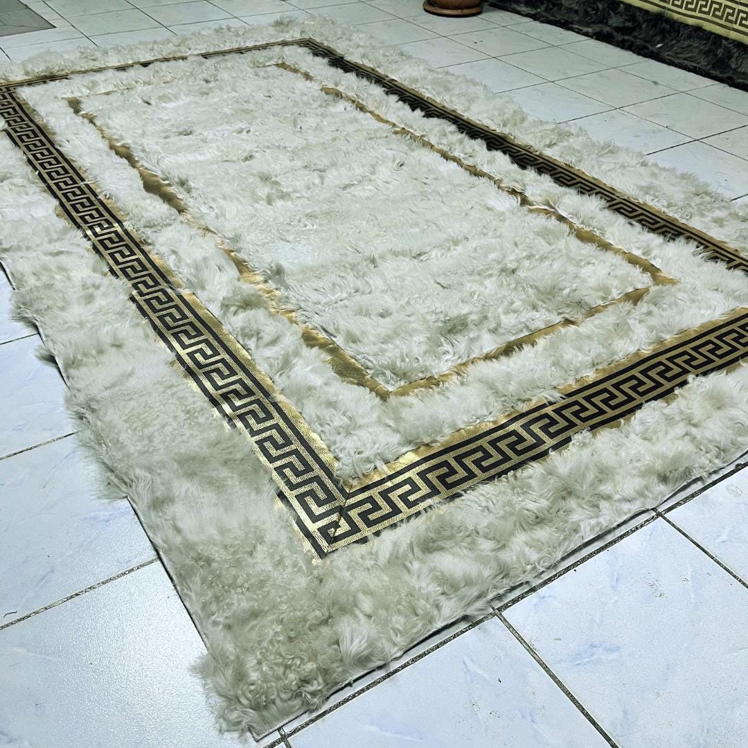 Cream Sheepskin Rug , Luxury Cream With Gold Sheepskin Fur Rug , Shaggy Area Rugs , Soft Area Rug , Rugs For Living Room, Real Sheepskin Rug