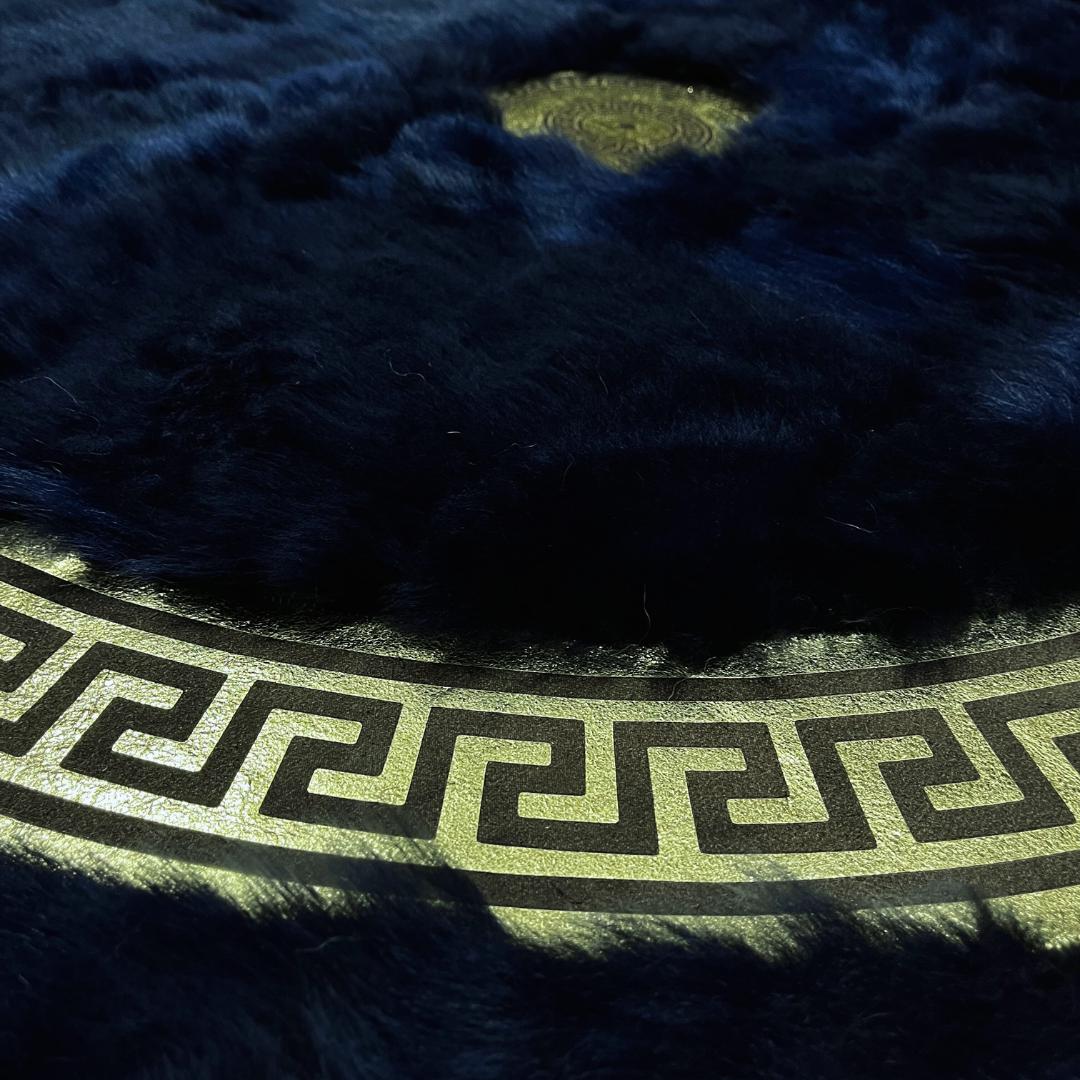 Dark Blue Sheepskin Rug, Dark Blue Round Sheepskin Rug, Rugs for Living Room, Wool Area Rugs, Patchwork Area Rugs, Fluffy Area Rugs