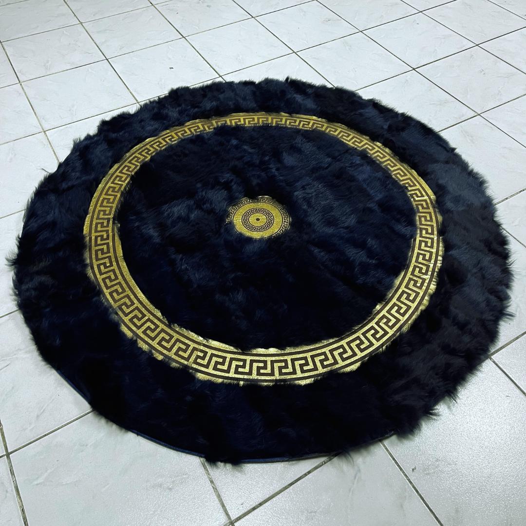 Dark Blue Sheepskin Rug, Dark Blue Round Sheepskin Rug, Rugs for Living Room, Wool Area Rugs, Patchwork Area Rugs, Fluffy Area Rugs