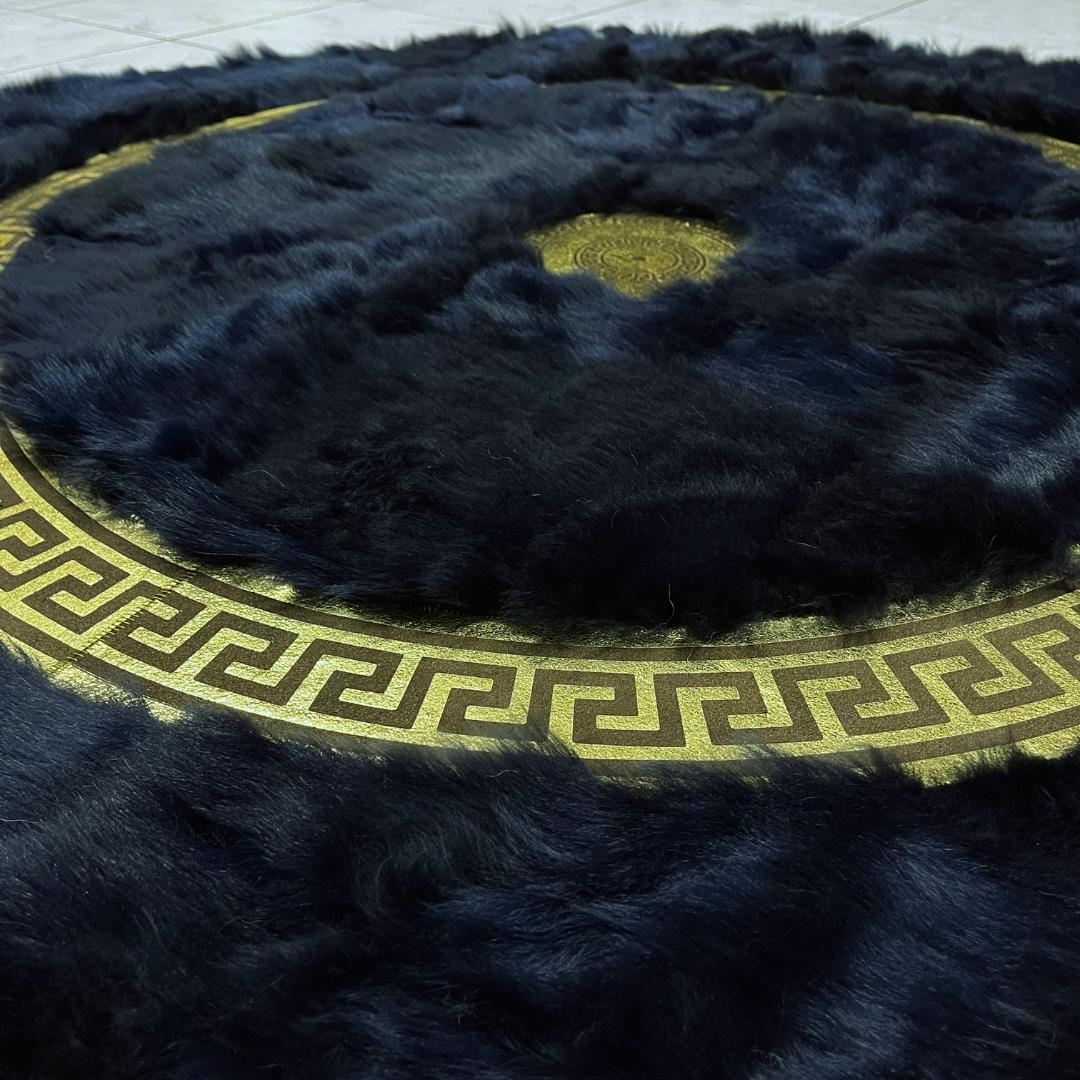 Dark Blue Sheepskin Rug, Dark Blue Round Sheepskin Rug, Rugs for Living Room, Wool Area Rugs, Patchwork Area Rugs, Fluffy Area Rugs