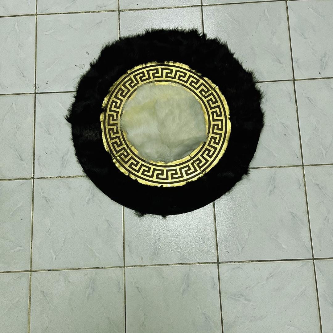 Luxurious Black Sheepskin Rug, Black-White Round Area Rug for Living Room Decor, Sheepskin Round Rug, Rugs For Living Room, Round Area Rugs