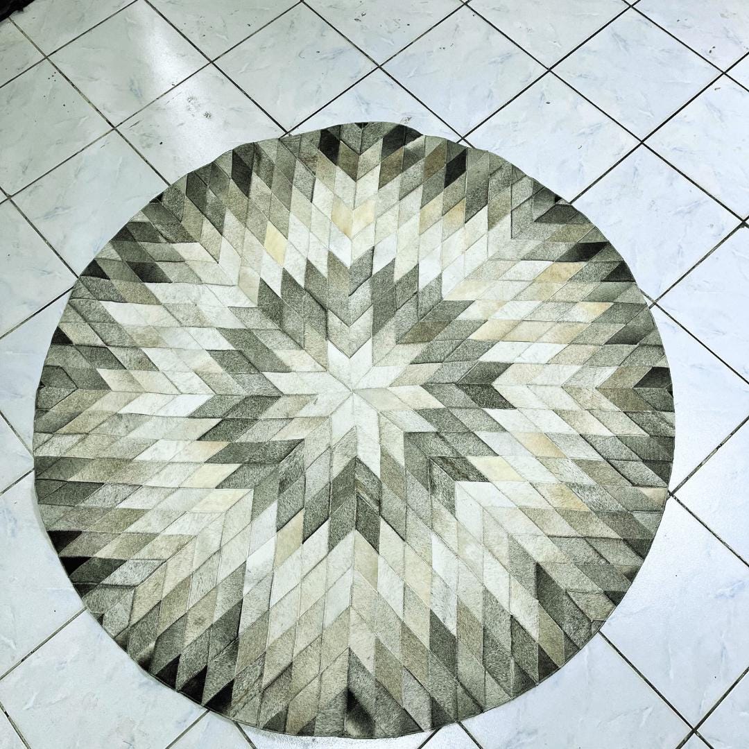 Cowhide Multicolor Patchwork Rug, Cowhide Round Rug, Cowhide Area Rug, Custom Rug, Boho Rug, New Home Gift, Rugs for Living Room