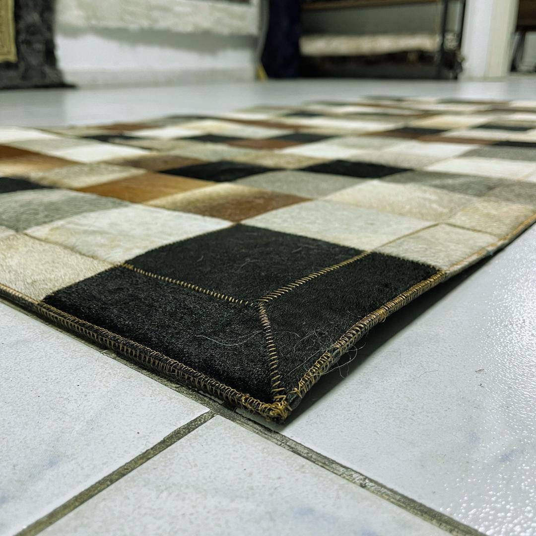 Genuine Multicolor Cowhide Rug - Handmade Cowhide Runner Carpet - Tricolor Cowhide Rug - Leather Patchwork Rug - Area Rug - New Home Gift