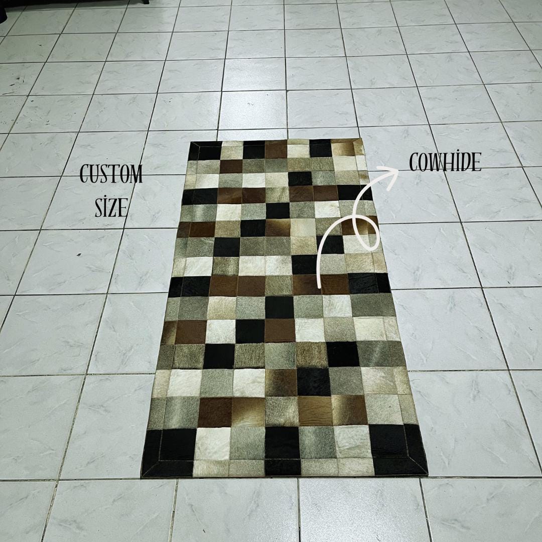 Genuine Multicolor Cowhide Rug - Handmade Cowhide Runner Carpet - Tricolor Cowhide Rug - Leather Patchwork Rug - Area Rug - New Home Gift