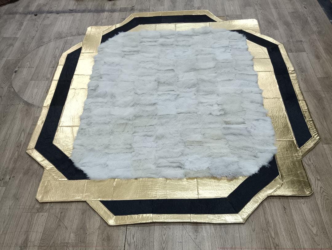 Gold Cowhide White Sheepskin Fur, Natural Gold Cowhide Leather Rug, Lambskin Fur Rug, Soft Area Rug, Rugs For Living Room, Mother's Day Gift