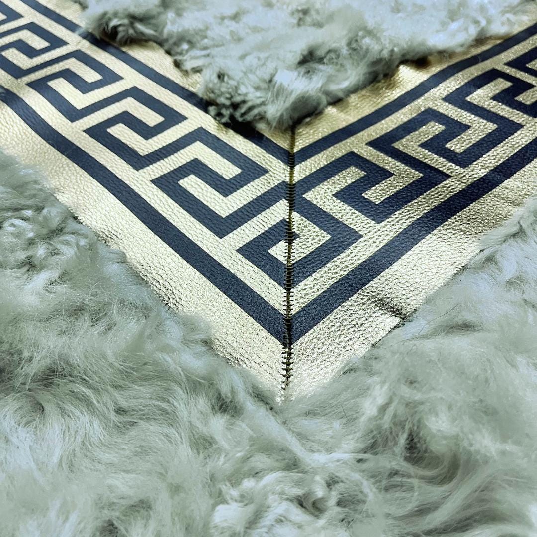 Cream Sheepskin Rug , Luxury Cream With Gold Sheepskin Fur Rug , Shaggy Area Rugs , Soft Area Rug , Rugs For Living Room, Real Sheepskin Rug