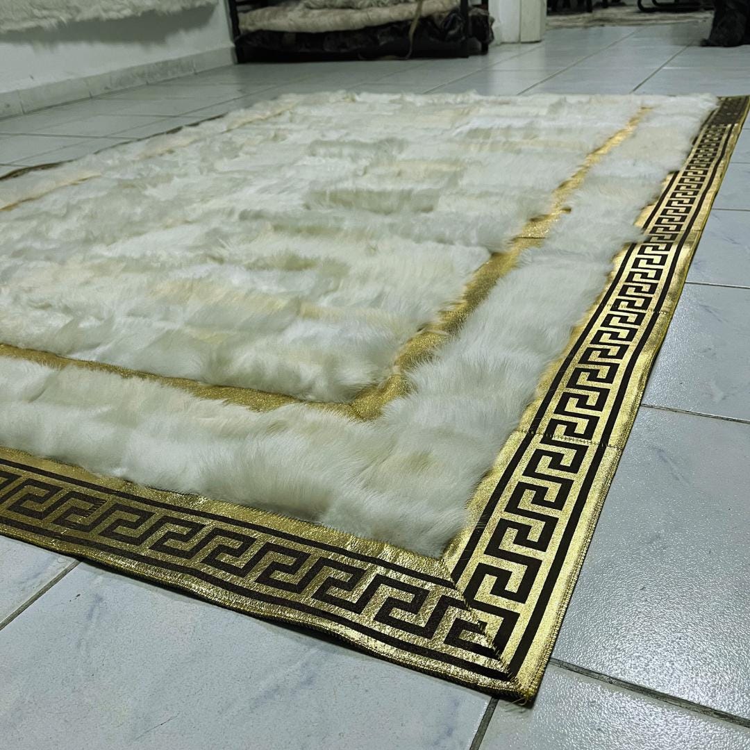 White Sheepskin Rug, White-Gold Sheepskin Area Rug, Natural Floor Fur Rug, Shaggy Rug, Luxury Sheepskin Living Room Rug, Mother's Day Gift