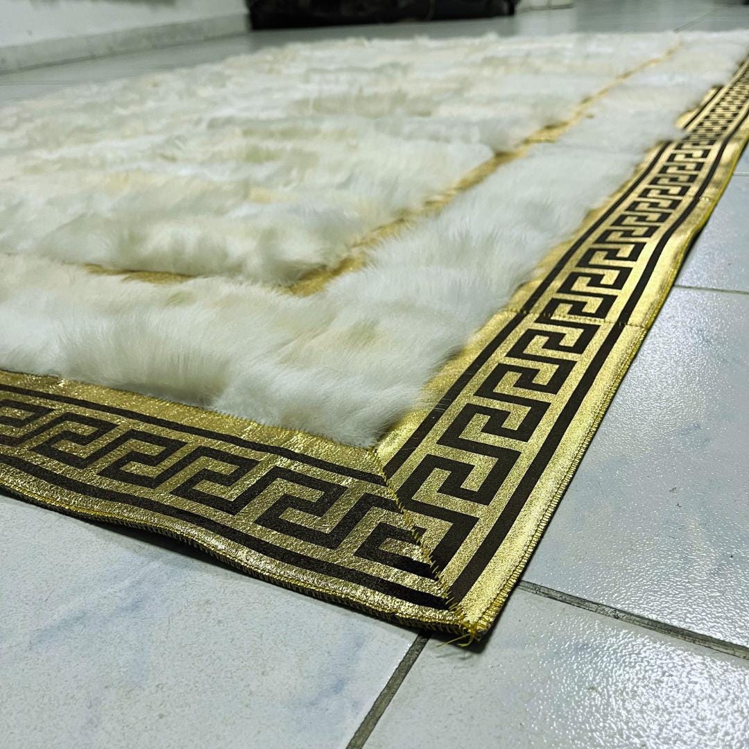 White Sheepskin Rug, White-Gold Sheepskin Area Rug, Natural Floor Fur Rug, Shaggy Rug, Luxury Sheepskin Living Room Rug, Mother's Day Gift
