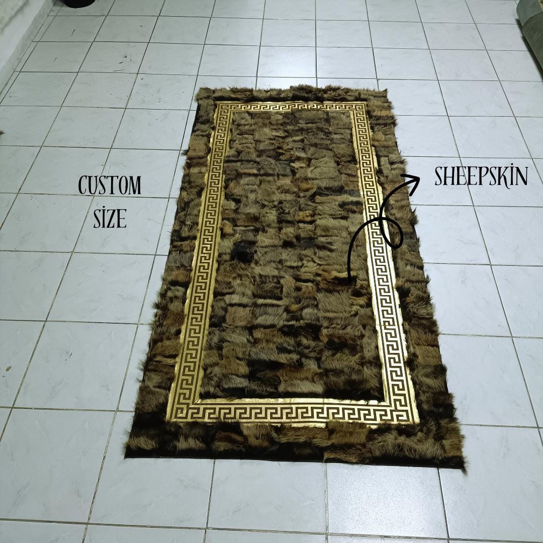 Natural Brown Sheepskin Rug, Brown-Gold Sheepskin Area Rug, Shaggy Area Rugs, Rugs For Living Room, Wool Area Rugs, Mother's Day Gift