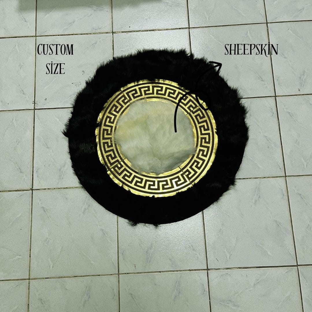 Luxurious Black Sheepskin Rug, Black-White Round Area Rug for Living Room Decor, Sheepskin Round Rug, Rugs For Living Room, Round Area Rugs