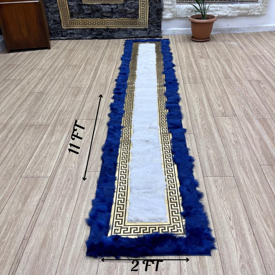 Blue-Gold Sheepskin Rug - Soft Shaggy Area Rug for Living Room & Office, Luxury Blue-White Natural Rug, Cozy Home Decor, New Home Gifts