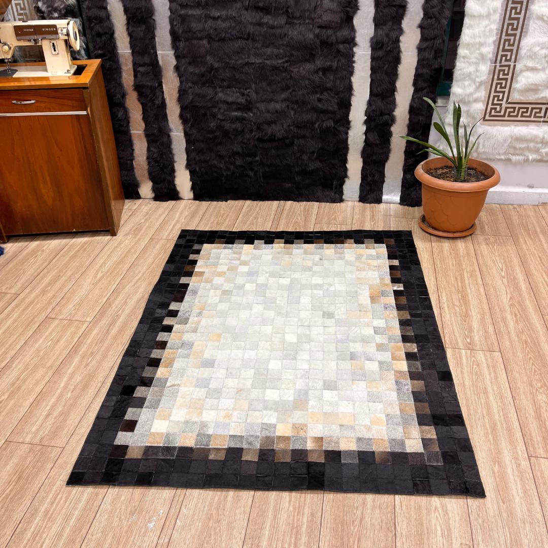 Natural Black-White Cowhide Runner Rug, Real Cowhide Handmade Rugs, Patchwork Rugs for Bedroom Decor, Housewarming Gift, Cowhide Area Rugs