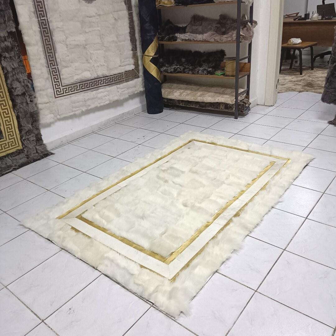 White Sheepskin Rug - White-Gold Sheepskin Fur Rug - Shaggy Soft Area Rugs - Real Leather Carpet - Rugs For Living Room - Mother's Day Gift