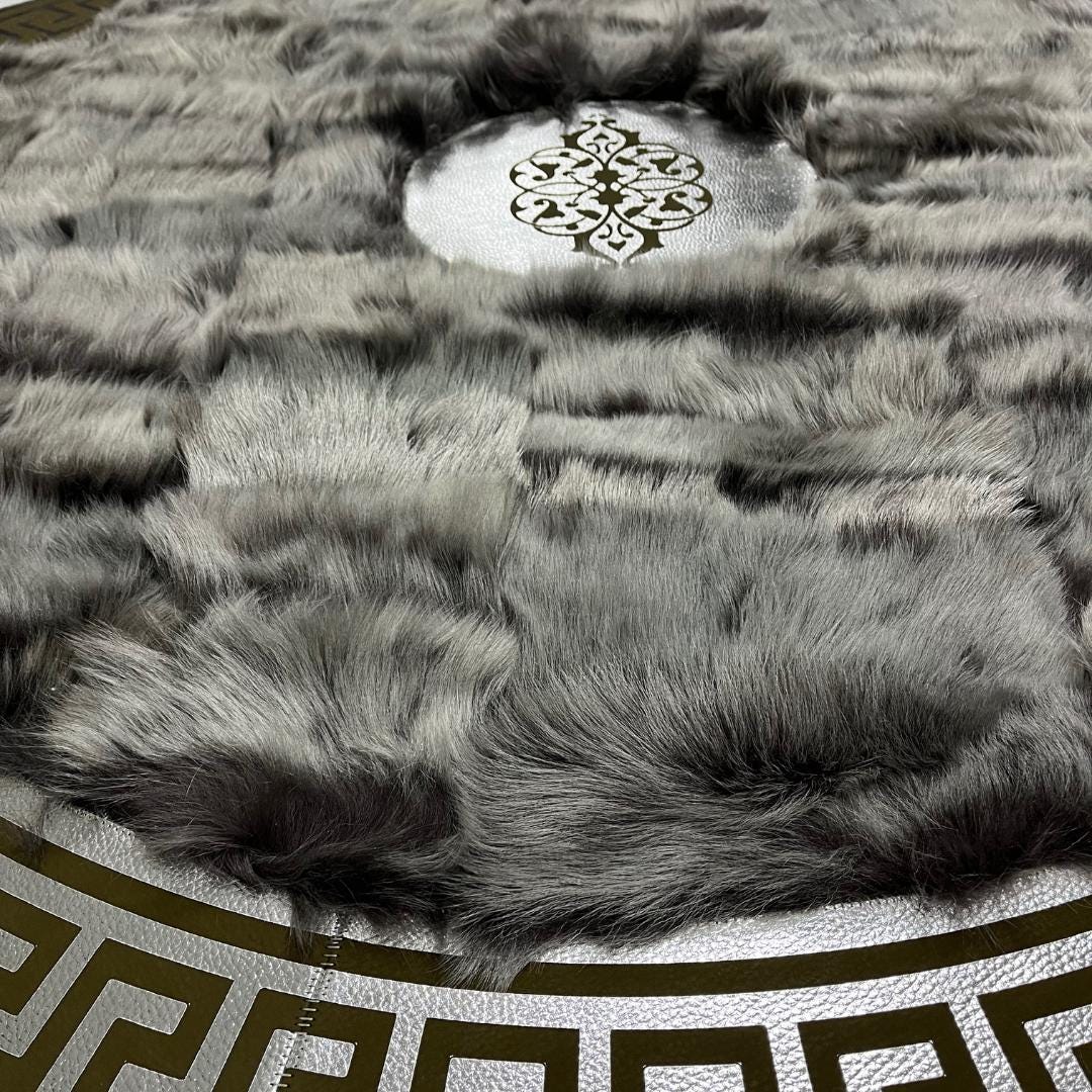 Round Gray Large Sheepskin Rug - Handmade Area Rug - Round Patchwork Rug - Giant Sheepskin Rug for Living Room - Leather Rug - New Home Gift