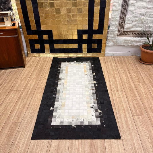 Natural Black & White Cowhide Patchwork Rug - BuzzLeatherCarpetNatural Black & White Cowhide Patchwork Rug