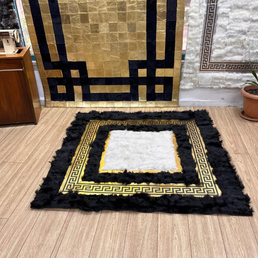 Natural Black - White Sheepskin Fur Rug - BuzzLeatherCarpetNatural Black - White Sheepskin Fur Rug