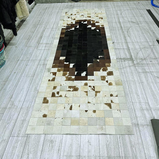 Natural White - Brown Cowhide Area Rug: Handmade Patchwork Rug - BuzzLeatherCarpetNatural White - Brown Cowhide Area Rug: Handmade Patchwork Rug