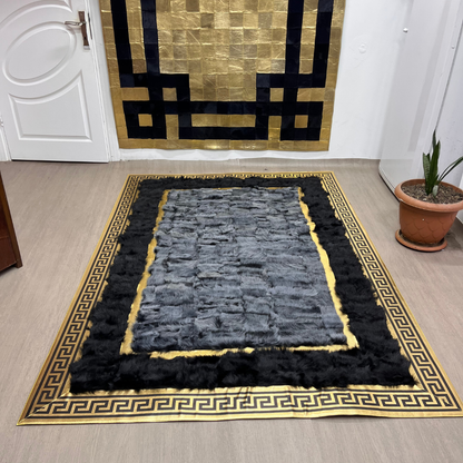 Handcrafted Gray-Black Sheepskin Area Rug