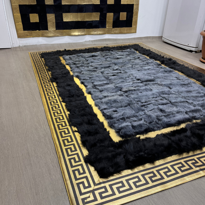 Handcrafted Gray-Black Sheepskin Area Rug