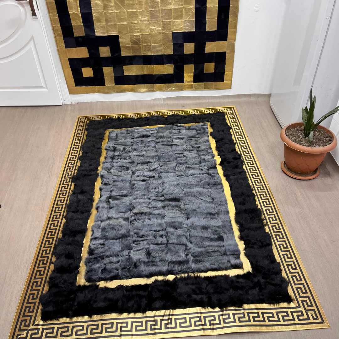 Handcrafted Gray-Black Sheepskin Area Rug