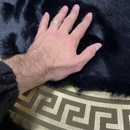 Black Faux Leather Round Rug: Handmade Shaggy Home Decor - BuzzLeatherCarpetBlack Faux Leather Round Rug: Handmade Shaggy Home Decor