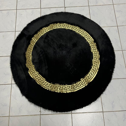 Black Faux Leather Round Rug: Handmade Shaggy Home Decor - BuzzLeatherCarpetBlack Faux Leather Round Rug: Handmade Shaggy Home Decor