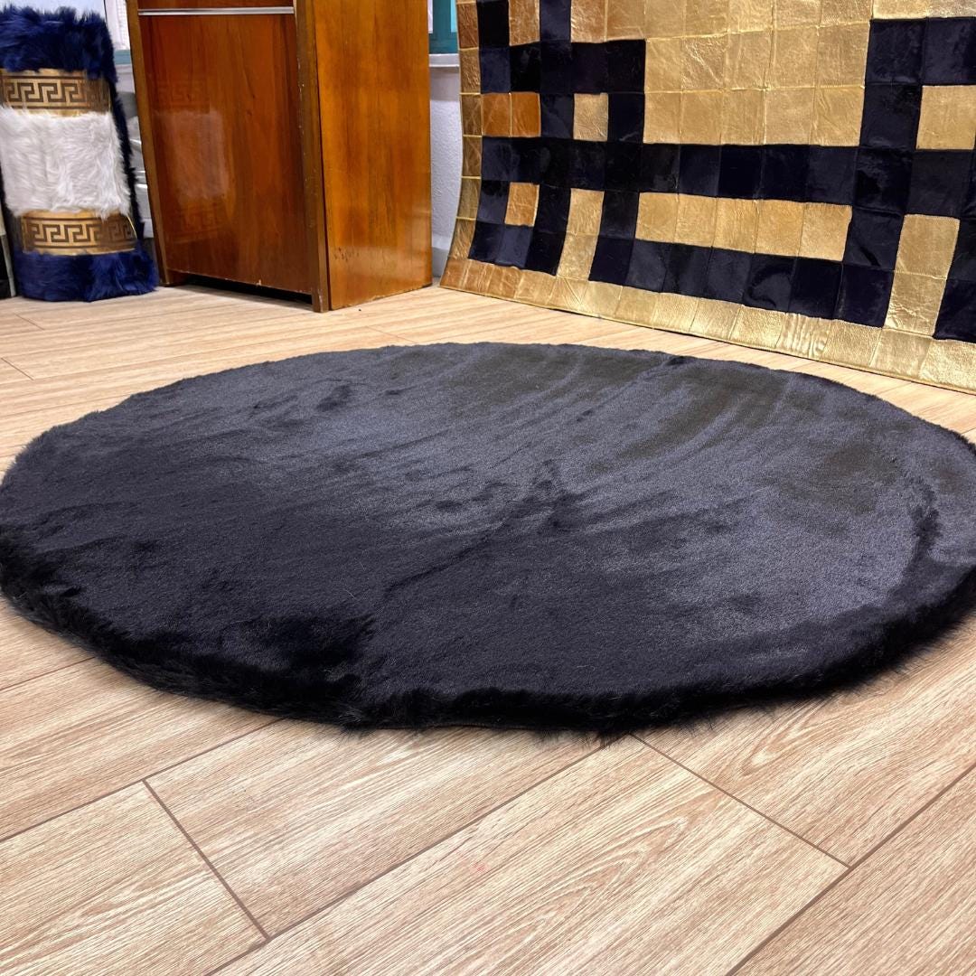 Black Faux Leather Rug for Living Room - Faux Fur Rug - Round Area Rug - Black Shag Rug - Handmade Shaggy Rug - Home Decor - New Home Gift - BuzzLeatherCarpetBlack Faux Leather Rug for Living Room - Faux Fur Rug - Round Area Rug - Black Shag Rug - Handmade Shaggy Rug - Home Decor - New Home Gift